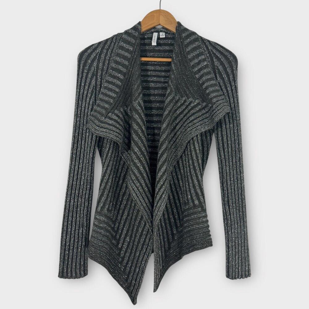 Beatrix OST Women’s Size Small Gray Silver Metallic Long Sleeve Striped Cardigan